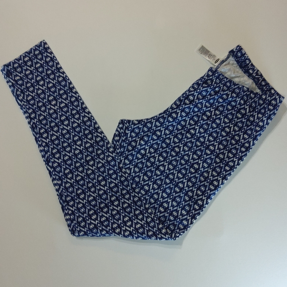 Old Navy Leggings Womens Medium Blue White Geometric Casual Athleisure Yoga Pant